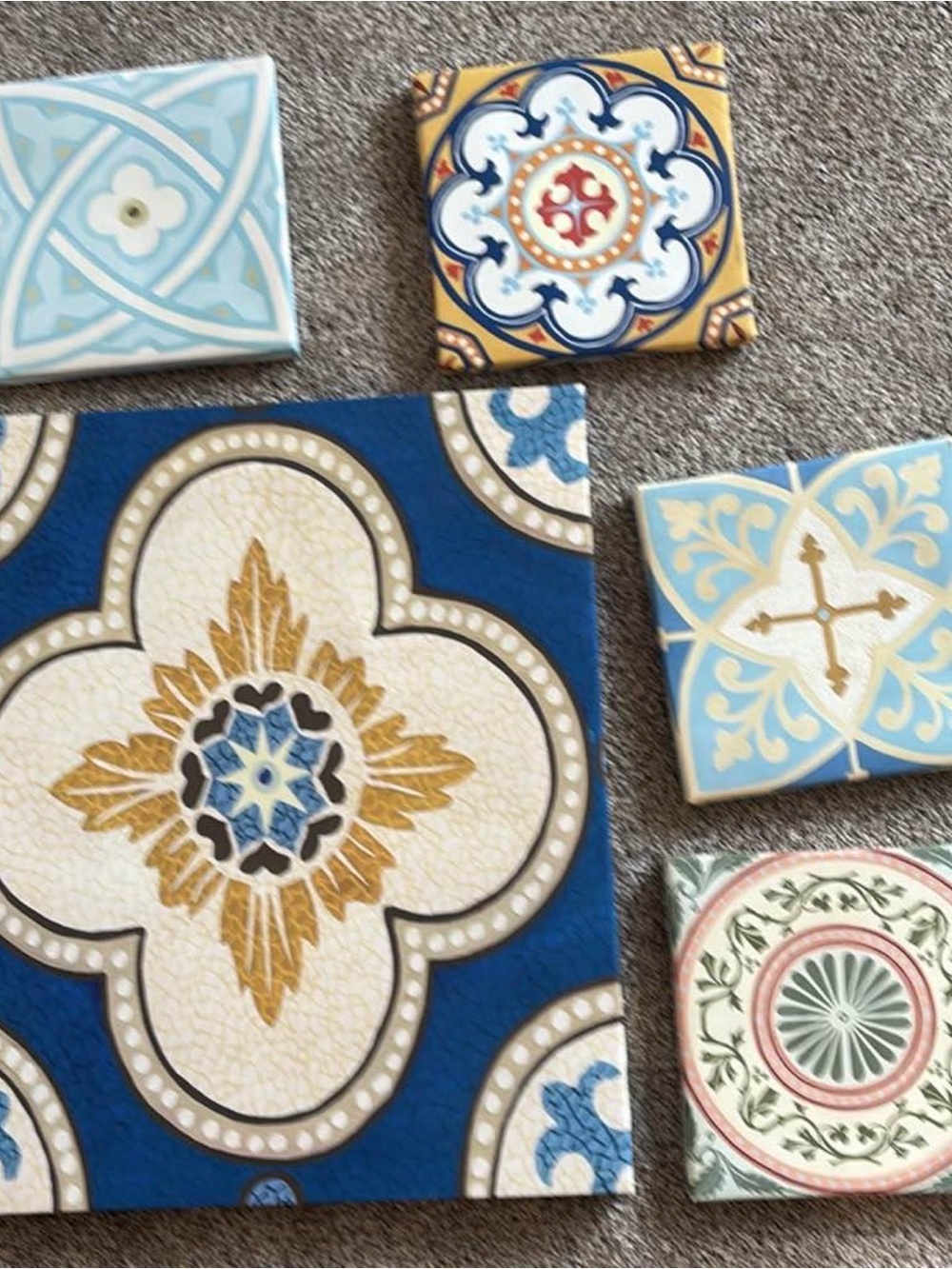 Decorative Canvas Wall Tiles - Blue, Gold, Cream Accents